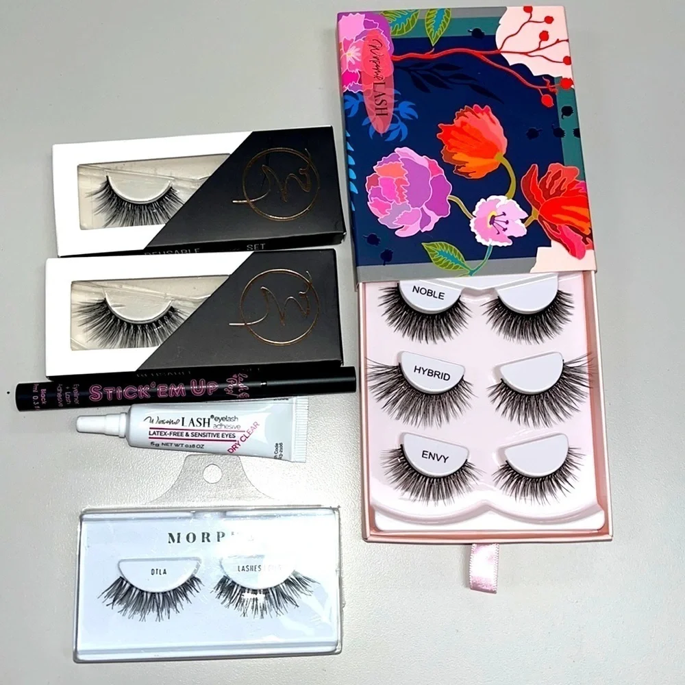 Eyelash essential bundle with bag, glue and eyeliner glue, all new unused 6 sets